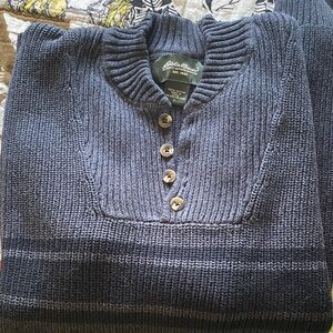 Eddie Bauer Men's Dark Navy Ribbed Henley Sweater